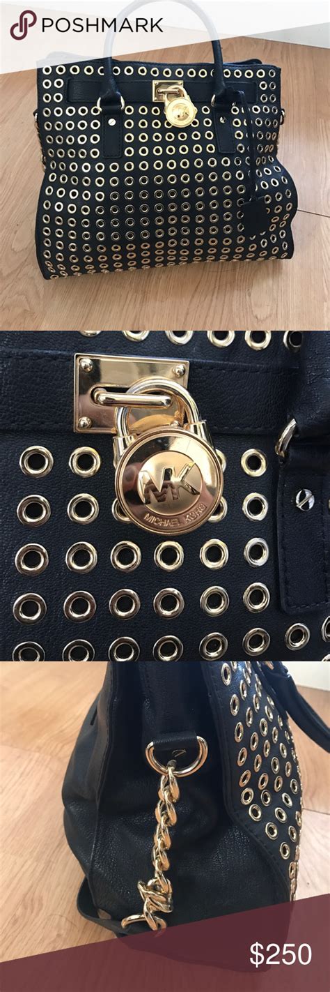 michael kors black and gold studded purse